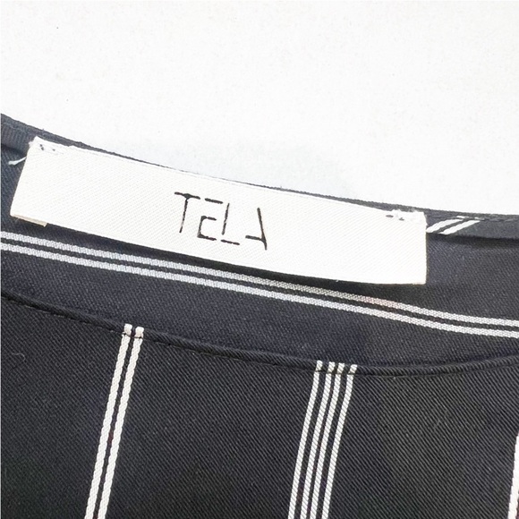 TELA 9 Blouse Shirt Top Black White Stripe Medium Italy Silk Blend - Picture 3 of 6